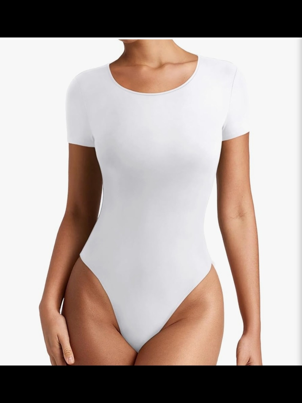 ReoRia White Short Sleeve Scoop Neck Bodysuit